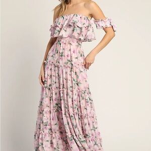 Floral Off-Shoulder Pink Maxi Dress